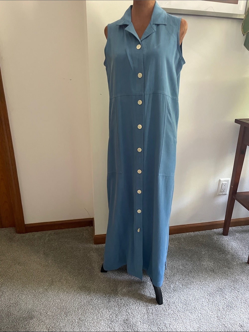 Talbots Light Blue Sleeveless Button-Front Maxi Dress